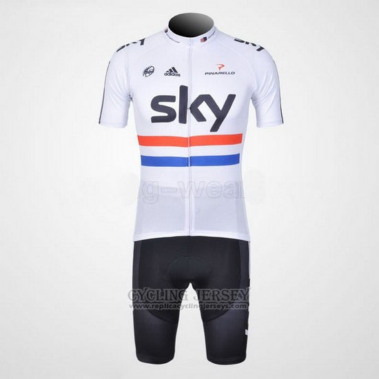 2012 Cycling Jersey Sky Champion Regno Unito Black and White Short Sleeve and Bib Short